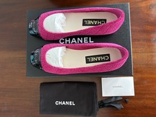 NWT CHANEL Fuchsia  & Black Velvet Ballet Flats Original Box & Packaging Size 38 picture
