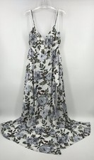 Windsor Satin Floral Maxi Dress Blue White Green Sleeveless Size Large EUC picture