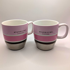 Starbucks Coffee & Tea Pink White Silver Base Mug Set of 2 10 fl oz 2007 picture