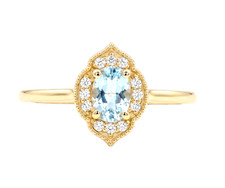 0.78 Ct Natural Aquamarine & Diamonds Vintage Engagement Ring In 14k Yellow Gold picture