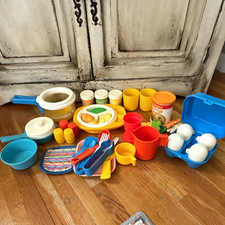 VTG Fisher-Price Pretend Play Kitchen Cookware & Food Accessories Lot 35+ pc set picture