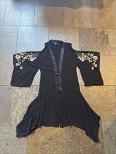 Vintage Sue Wong Black Embroidered Rayon Draped Asymmetrical Kimono Size Large picture
