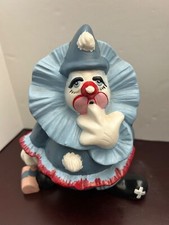 Ceramic Clown Figurine Blue & Red Accents Hand-Painted Collectible Decor Vintage picture