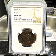 1849 Braided Hair Large Cent 1C N-28 NGC XF40 BN KM#45 Copper picture