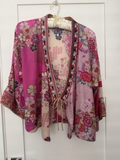 Johnny Was 100% Silk body &  Embroidered trim w/small pearl like beads picture