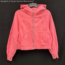 Wmns LULULEMON Solid Pink Scuba Oversized Full Zip Up Hoodie Sweater Sz XS/S picture