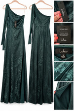 Lulus Womens S Dark Green Floral Jacquard One Shoulder Maxi Gown Dress NWT picture