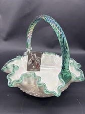 Fenton Spanish Lace Milk Glass Basket w/ Teal picture