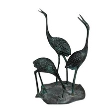 Vintage Bronze Crane Family Sculpture Verdigris Heron Egret Bird Statue Figurine picture