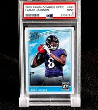 2018 LAMAR JACKSON • PSA 9 MINT • RC RATED ROOKIE #167 • PANINI DONRUSS OPTIC picture