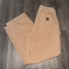 Carhartt B11 SDL Tan Saddle Duck Work Dungaree Pants Mens 30x30 Nice VTG picture