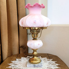 Vtg FENTON Glass Asters On Rosalene Student Lamp D Cutshaw LE 32/1000 NEW CORD picture