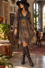 Y2K Xhilaration XXL Embroidered Boho Peasant Dress Scarf Print Balloon Sleeve picture