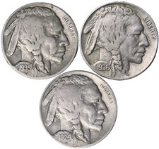 BUFFALO Indian Head Nickel lot (3) Coins with FULL DATES - Native American Lot picture