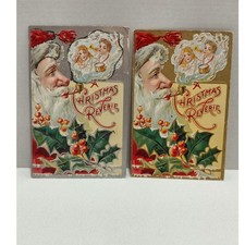 Two Antique Christmas Postcards Santa Claus Smoking a Pipe picture