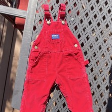 OshKosh B'gosh 18-24M Red Corduroy Cotton Blend Bib Overalls Pockets -Vintage picture
