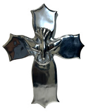 Vintage Large Mexican Hanging Wall Ornate Cross Pewter Metal Holy Spirit Dove picture