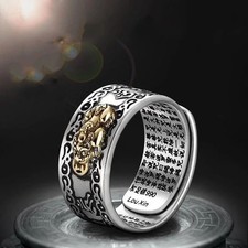  Feng Shui Pixiu Adjustable Ring Buddhist Mantra Attract Wealth Lucky Ring  picture