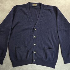 Vintage Brooks Brothers 100% Lambswool Cardigan Sweater Mens Large Blue V Neck picture