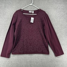 Chicos Long Sleeve Top Women Size 2 Burgundy Casual NEW picture