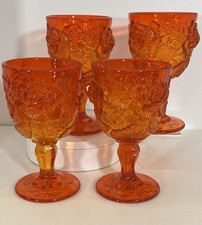 4 Rare Fenton/Wright Madonna Inn Orange Wild Rose Goblet Cadmium Glow MINT picture