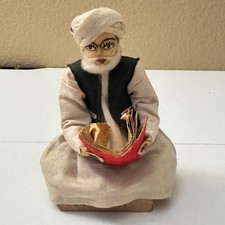 Vintage Afghanistan Folk Art Doll Seated Man Reading Turban Handcrafted 2002 picture