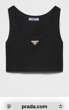 Authentic Prada Women’s Black Cropped Tank Top Triangle Logo IT 40 NWT  picture