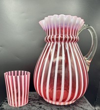 Rare Northwood Ruby Stripe Pitcher and Tumbler Circa 1889 picture