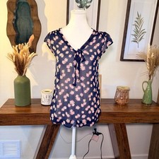 Sheer Floral Tie Front Blouse Boho Cottagecore Lightweight Top 8 Atmosphere picture