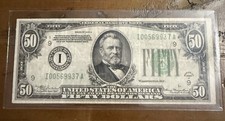 1934A $50 Federal Reserve Note Minneapolis Fr 2103-I Vintage U.S. Currency picture