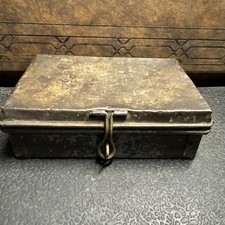 Antique Hand Hammered Iron Cash Box 8x6 Deed Box Vintage Blacksmith Strongbox picture