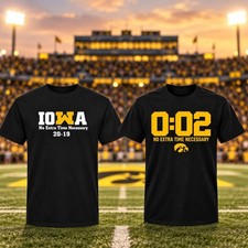 NEW Iowa No Extra Time Necessary 20-19 Black Graphic Tee Football Fan Shirt picture