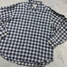 VTG GAP Button Front Shirt Men XL Blue Plaid Ramie Rayon Camp Collar Long Sleeve picture