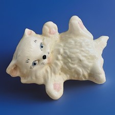 Vintage 1968 Ceramic Playful White Persian Kitten Blue Eyes 5