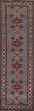 Gray/ Ivory Geometric Super Kazak Oriental Runner Rug 3'x10' Wool Hand-knotted picture