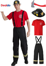 Men'S Firefighter Costume, 4-Piece Fireman Cosplay Set, Helmet, Accessory picture