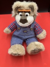 Bubba Vintage 1995 Bear Plush Stuffed Animal Denim Overalls Orange Glasses picture