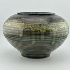 Signed USA 1992 Studio Pottery Vase Stoneware Blue Green Reactive Glaze 90s VTG picture