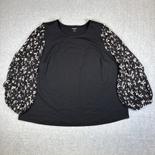 Nine West Blouse Womens Size 2X  Sheer Sleeve Shirt Top Black NWOT picture