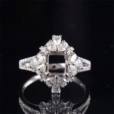6x6 MM Princess Cut Semi Mount Ring 925 Sterling Silver Starburst Cluster Halo picture