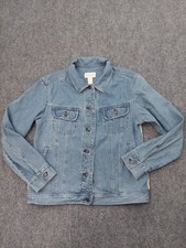 J Jill Out Of the Blue Denim Jacket Womens Medium Tall Blue Trucker SWEATER BACK picture