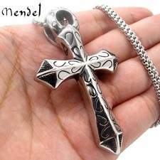 MENDEL Mens Large Egyptian Ankh Cross Pendant Necklace For Men Stainless Steel picture
