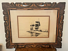 MARTIN HARDIE (1875-1952) Original Nautical Ship Maritime Etching w Carved Frame picture