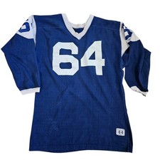 Vintage 50s Champion Knitwear Football Jersey Blue Vneck #64 Size 44 Modern Sz M picture