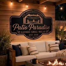 Custom Patio Metal Sign, Personalized Family Name Outdoor Decor picture