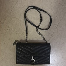 Rebecca Minkoff Edie Small Crossbody Bag Black Leather Chevron Quilt Silver picture
