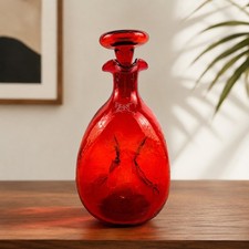 Blenko 49 Tangerine Crackle Glass Pinched Decanter w Original Stopper picture