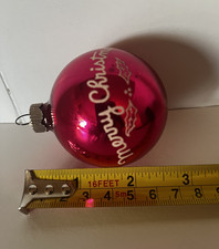 VTG SHINY BRITE Pink Stenciled Merry Christmas Handblown Mercury Glass Orn 2.75