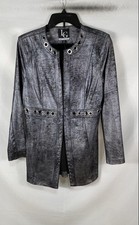 Lena Gabrielle Women's Gunmetal Metallic Vegan Leather Grommet Jacket Sz 2 NWT picture