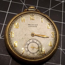 Antique Waltham Premier Colonial 17J 12S Pocket Watch Runs Missing Hand Crystal picture